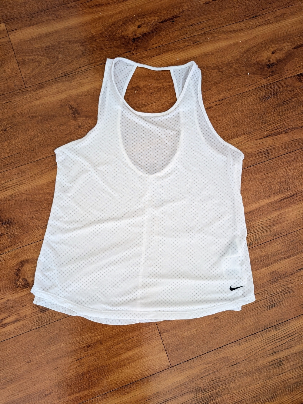 Nike White Mesh Racerback Tank with Black Swoosh